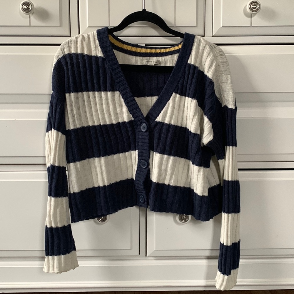 american eagle cropped sweater. Blue and white